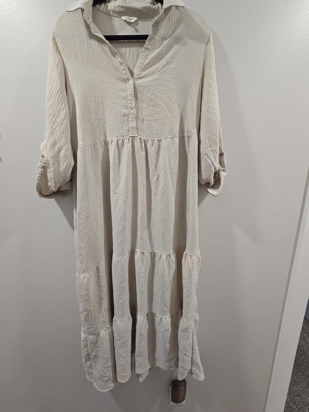 Max Studio Cream Tiered Button-Front Maxi Dress - size L